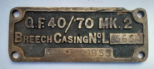 Bofors 40/70 Breech Data plate Brass
