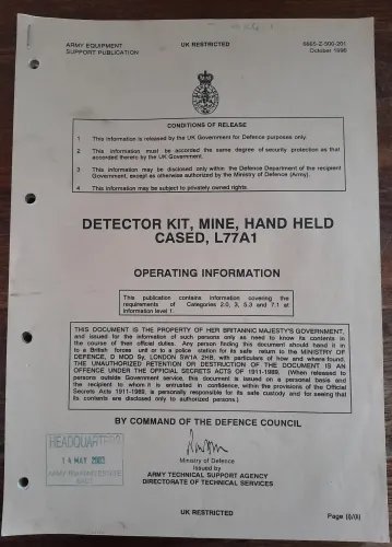 Mine detector L77A1 set instructions 